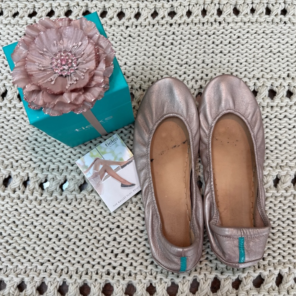 Tieks Rose Gold Ballet Flats with Turquoise Accent